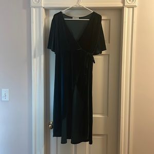 Dark green velvet wrap dress